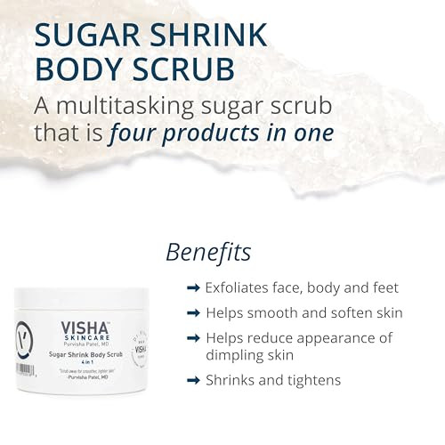 Visha Skincare Sugar Shrink Body Scrub Exfoliating Body Scrub Reduces The Appearance Of Stretch Marks And Cellulite 10 Oz