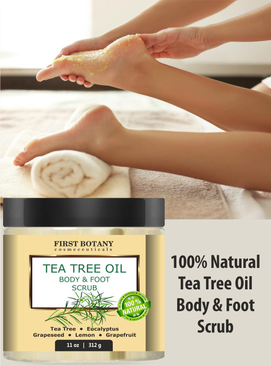 First Botany 100 Percent Natural Tea Tree Oil Body And Foot Scrub With Salt Best For Acne Dandruff And Warts Corns Calluses Athlete Foot
