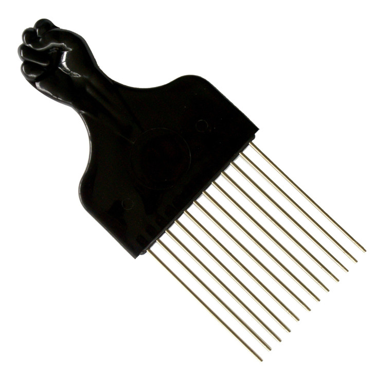 Shoe String King Square Afro Pick With Black Fist Metal African American Hair Comb