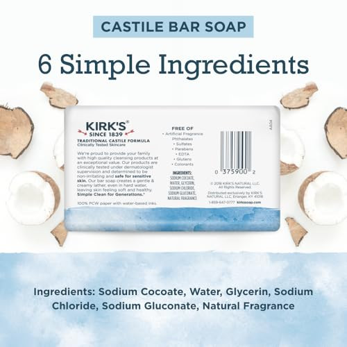 Kirk S Castile Bar Soap For Men Women And Children Made With Premium Coconut Oil Sensitive Skin Formula Vegan Non Gmo Original Fresh Scent 4