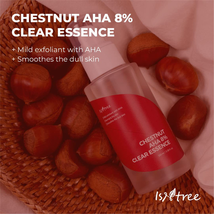 ISNTREE Chestnut AHA 8% Clear Essence 100ml, 3.38 fl oz | Tightening pores Chemical Facial Essence for Dead Skin Cells upcycling Ingredients Chestnut