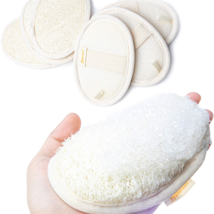 6 Pack Premium Bath Loofah Pads - 6 Inch, 100% Natural Exfoliating Shower Sponge Scrubber, Perfect for Men & Women Body Wash, Luxurious Luffa Loofah