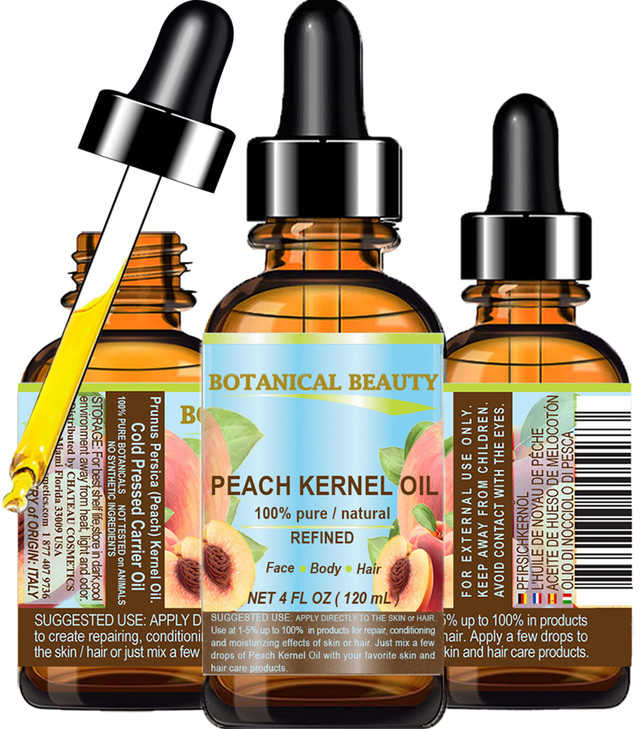 Botanical Beauty Peach Kernel Oil. 100 Percent Pure Natural Undiluted Refined Cold Pressed Carrier Oil For Face Skin Hair Massage Lip Nail