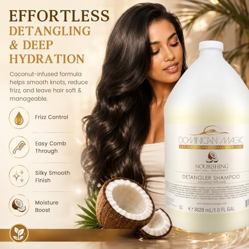 Dominican Magic Detangler Shampoo Coconut Infused 1 Gallon Hydrating And Smoothing Shampoo For Dry Frizzy And Curly Hair Deep Nourishment