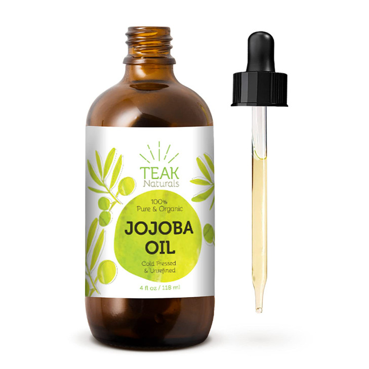Teak Naturals Cold Pressed Organic Jojoba Oil Natural Unrefined Pure Moisturizer For Skin Hair And Nails 4 Ounces