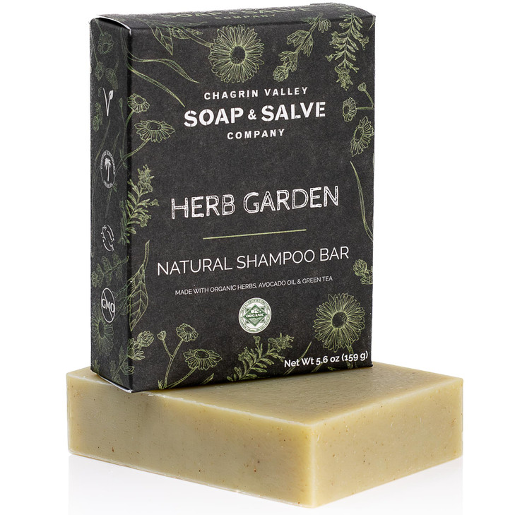 Chagrin Valley Soap And Salve Organic Herb Garden Organic Natural Shampoo Bar For All Hair Care Types Herbal Rosemary Scent 5.6 Oz Travel