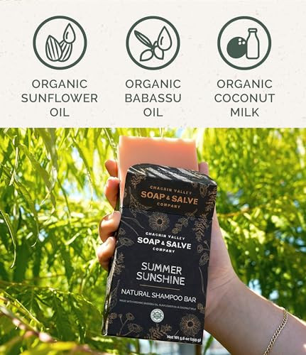 Organic Summer Sunshine With Coconut Milk And Rosemary Shampoo Bar For All Hair Types 5.6 Oz Sulfate Free Hydrating Volumizing Travel
