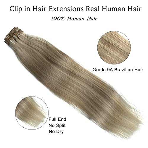 Clip In Hair Extensions Human Hair Clip In Extensions Dirty Blonde Balayage Blonde Highlights Real Hair Extensions Clip In Human Hair 15