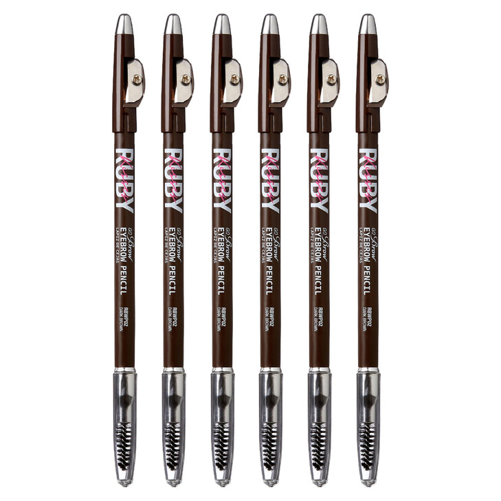 Kiss Go Brow Eyebrow Wooden Pencil Dark Brown 6 Pieces