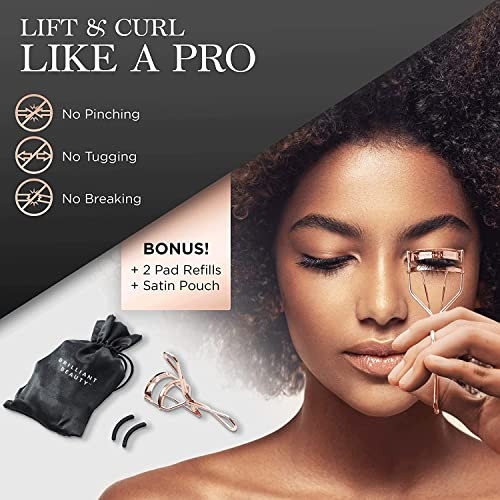 Brilliant Beauty Eyelash Curler With Satin Bag And Refill Pads Award Winning No Pinching Just Dramatically Curled Eyelashes For A Lash Lift