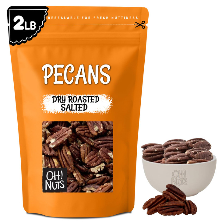 Oh Nuts Pecans Dry Roasted Salted 2 Lb All Natural Pecan Halves