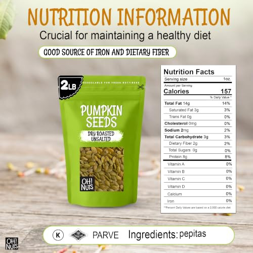 Oh Nuts Pumpkin Seeds Roasted Unsalted 2Lb Pepitas Dry Roasted