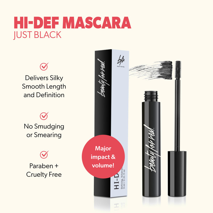 Beauty For Real Hi Def Mascara Just Black Defining And Volumizing Lash Definer Curls Lashes Humidity And Smudge Proof Micro Brush Ensures