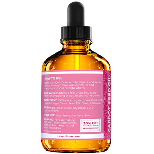 Carrot Seed Oil By Leven Rose 100 Percent Pure Unrefined Cold Pressed Moisturizer For Hair Skin And Nails 2 Oz