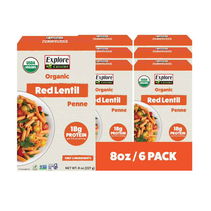 Explore Cuisine Organic Red Lentil Penne 8 Oz Pack Of 6