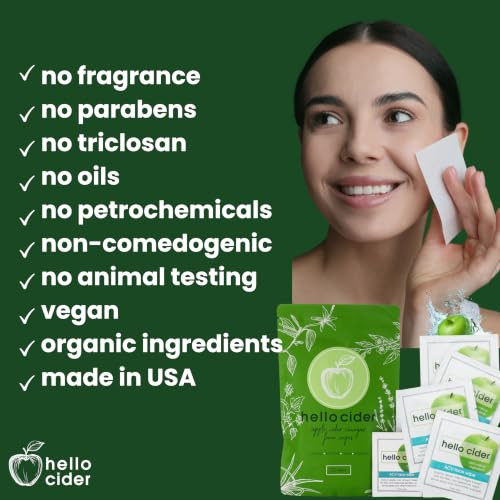 Apple Cider Vinegar Acne Face Wipes Organic Teatree Rose Chamomile Witch Hazel.Oil Free. Reduce Blemish And Acne. Dry Normal Sensitive Skin.
