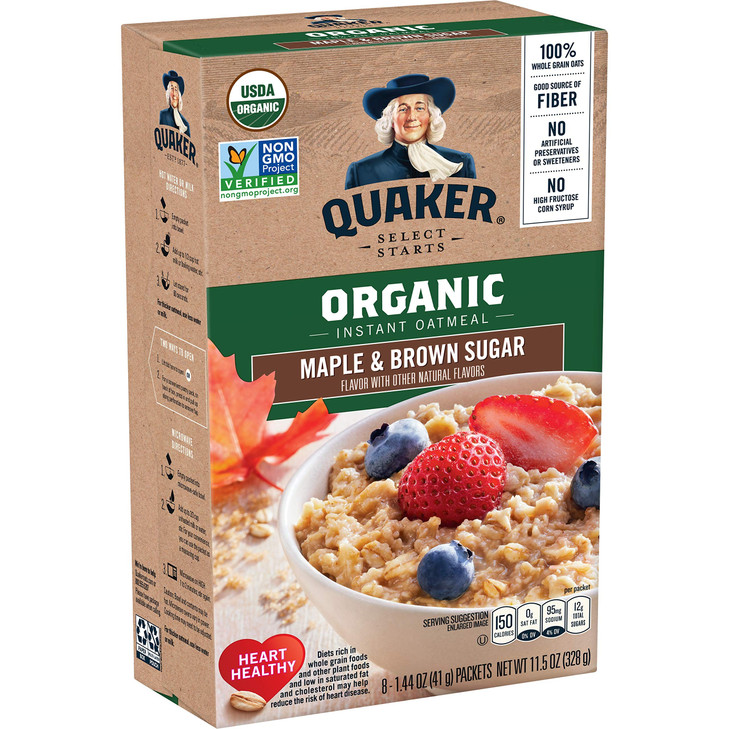 Quaker Instant Organic Oatmeal Maple And Brown Sugar Breakfast Cereal 8 Packets Per Box Pack Of 6 Boxes