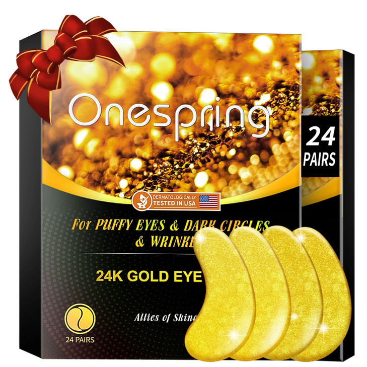 Onespring Under Eye Patches (24 Pairs) - Gifts for Women - Golden Under Eye Mask for Dark Circles, Puffiness & Wrinkles, Eye Gels Pads for Refreshing