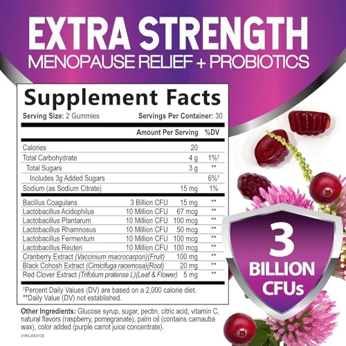 Menopause Supplement Gummies - 3 Billion CFU Women's Probiotics - Advanced Menopause Relief Formula for Women with Black Cohosh & Red Clover - Mild H