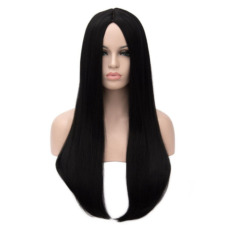 Black Long Straight Middle Part Wig For Women Daily Wear And Halloween Costume