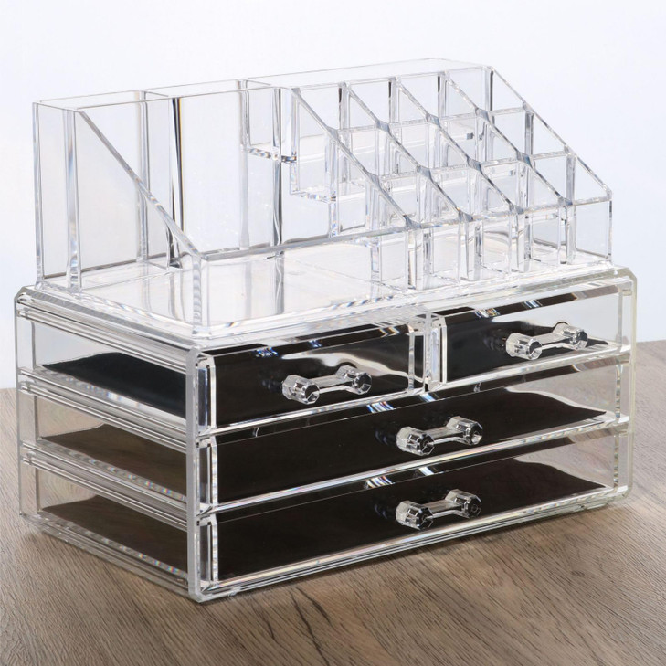 Cq Acrylic Clear Make Up Organizer Countertop Small 4 Drawers Cosmetic Storage Cute Vanity Skincare Organizers For Jewelry Lipstick Makeup