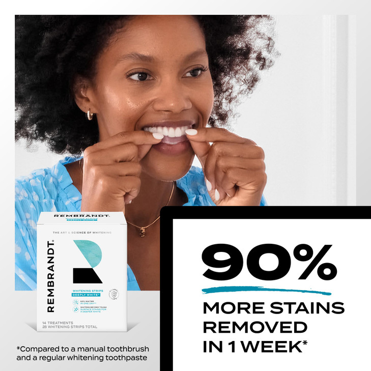 Rembrandt Teeth Whitening Strips, Deeply White, Enamel-Safe, 28 Whitening Strips (14 Treatments)