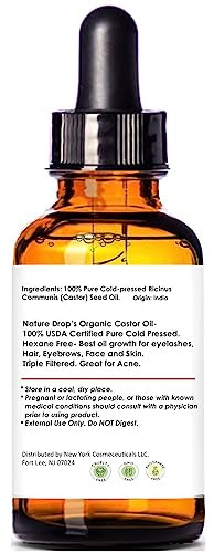 Nature Drop Organic Castor Oil 1 Oz 100 Percent Usda Certified Pure Cold Pressed Hexane Free Best Oil Growth For Eyelashes Hair Eyebrows