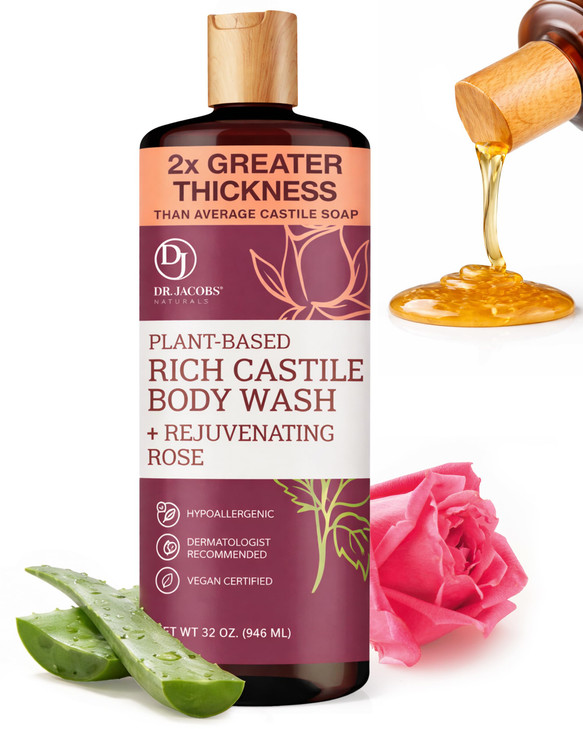Dr. Jacobs Naturals Pure Castile Soap Liquid Body Wash Rose Plant Based Body Soap Infused With Vitamin E And Aloe Vera To Moisturize Dry And