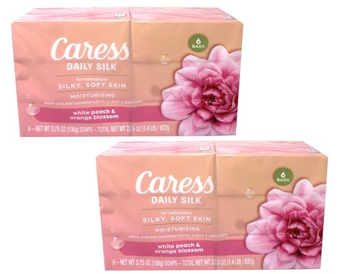 Caress Daily Silk Moisturizing Soap White Peach And Orange Blossom 3.75 Oz 6 Bars 2 Pack