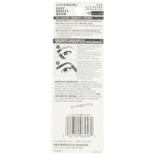 Covergirl Easy Breezy Brow Fill Plus Define Pencils 505 Rich Brown 2 Ea Pack Of 3