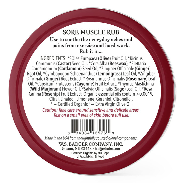 BADGER Organic Sore Muscle Rub Tin, 2 OZ