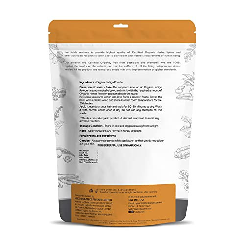 Just Jaivik Organic Indigo Powder 227 Gms 1 Per 2 Lb Pound 08 Oz Indigofera Tinctoria A Organic Hair Dye Color Your Hair Dark Brown To Black
