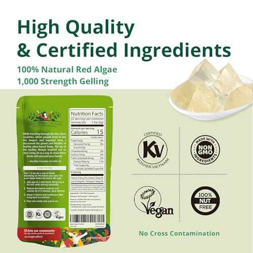 Living Jin Agar Agar Powder 4Oz Vegan Plant Based Gelatin Substitute