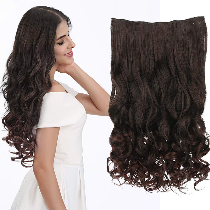 Reecho 18 1 Pack 3 Per 4 Full Head Curly Wavy Clips In On Synthetic Hair Extensions He008 Hairpieces For Women 5 Clips 4.0 Oz Per Piece Dark