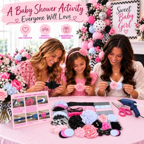 Bowtique Emilee Mini Headband Kit Makes 14 Headbands Diy Baby Headband Kit Pink And Black