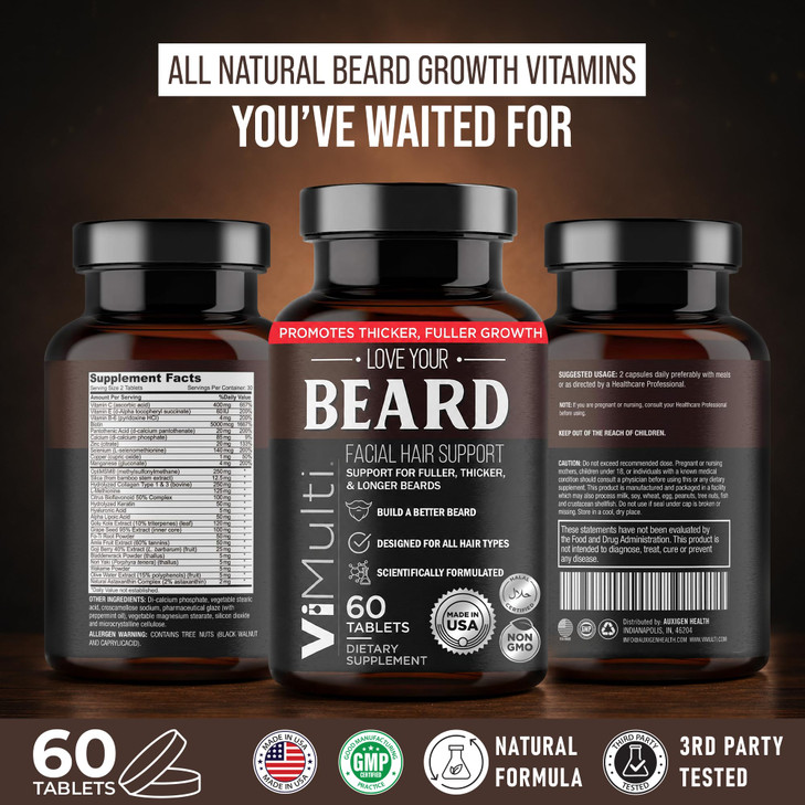 Vimulti Love Your Beard And Facial Hair Support And Supplement 60 Tablets