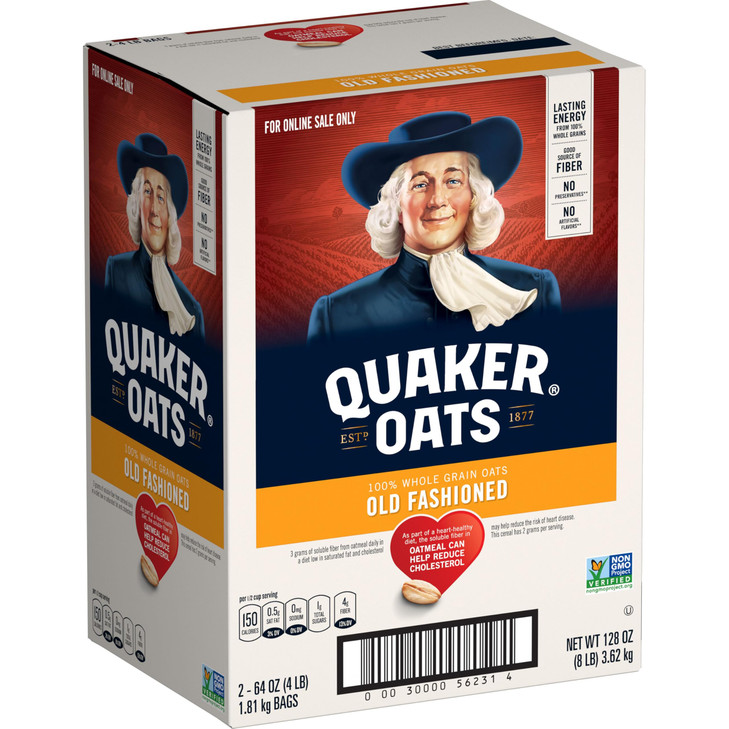 Quaker Old Fashioned Rolled Oats Non Gmo Project Verified Two 64Oz Bags In Box 90 Servings 4 Pound Pack Of 2