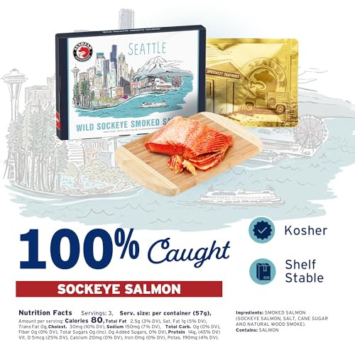 Seabear Seattle Skyline Smoked Sockeye Salmon Gift Box 6 Oz