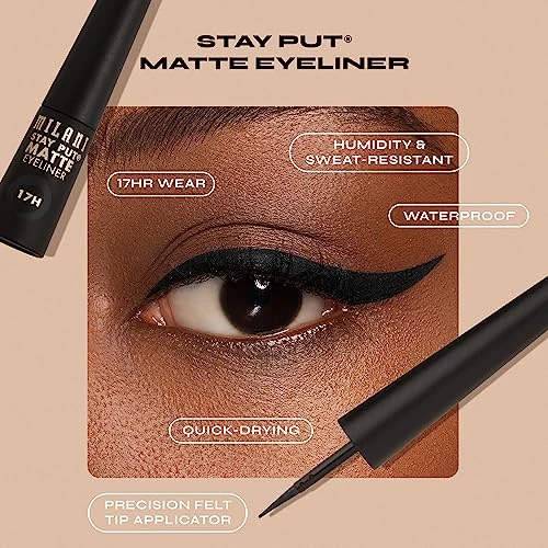 Milani Stay Put Matte Liquid Eyeliner Long Lasting 17Hr Black Matte