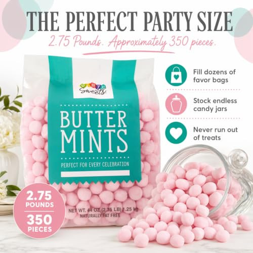 Party Sweets Pink Buttermints 2.75 Pound Appx. 350 Pieces From Hospitality Mints