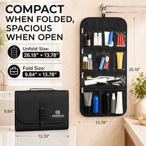 Freegrace Premium Hanging Toiletry Bag For Travel Cosmetic Bag Organizer