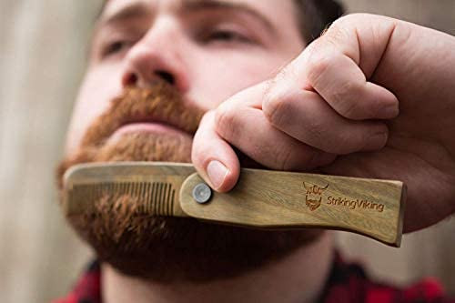 Striking Viking Folding Wooden Comb For Men Sandalwood Switchblade Beard Comb For Grooming And Styling Use Dry Or With Oils And Balms