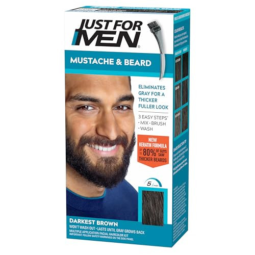 Just For Men Mustache & Beard, Beard Coloring for Gray Hair with Brush Included, With Keratin Biotin Aloe and Coconut Oil for Healthy Facial Hair - D