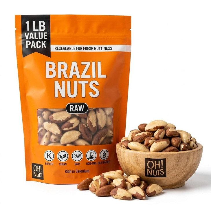 Oh Nuts Raw Brazil Nuts Whole Unsalted No Shell 1 Lb Packed Fresh In Resealable Bag 100 Percent Natural Nuts Rich In Selenium Vegan Kosher