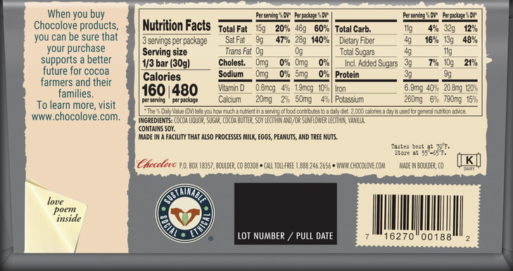 Chocolove Chocolate Bar Extreme Dark 88 Percent 3.2 Ounce