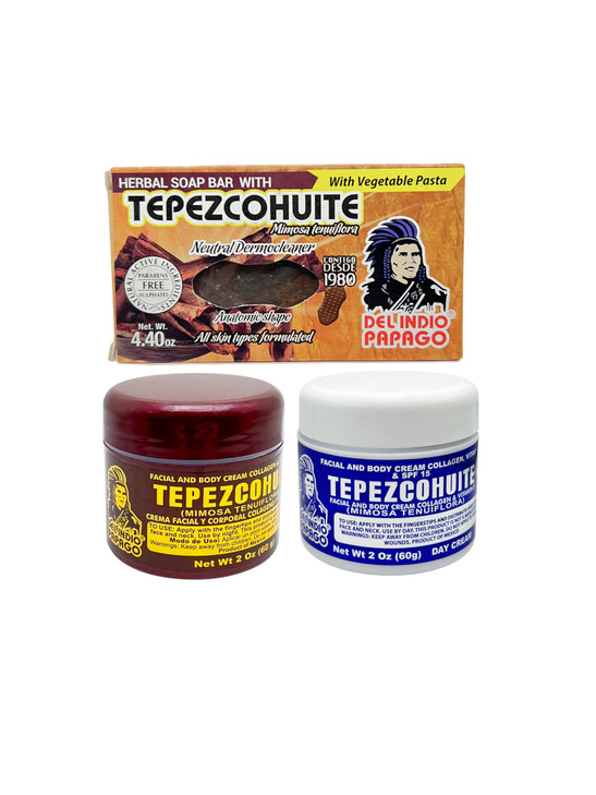 Del Indio Papago Anti Aging Combo Pack With Night Cream 2 Oz Day Cream 2 Oz And Tepezcohuite Natural Bar Soap Skin Care Solution For All