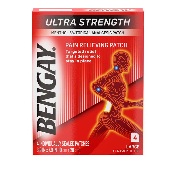 Ultra Strength Bengay Pain Relief Patches, Large Topical Analgesic Menthol Patches for Muscle & Joint Pain Due to Backaches, Minor Arthritis, Sprains