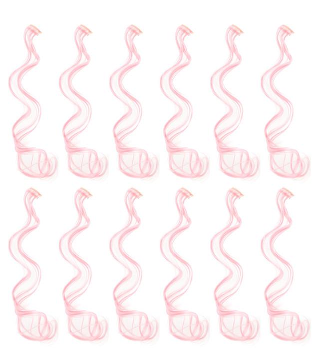 Swacc 12 Pcs Curly Wavy One Color Party Highlights Clip On In Hair Extensions For Women Colored Hair Streak Synthetic Hairpieces Pink