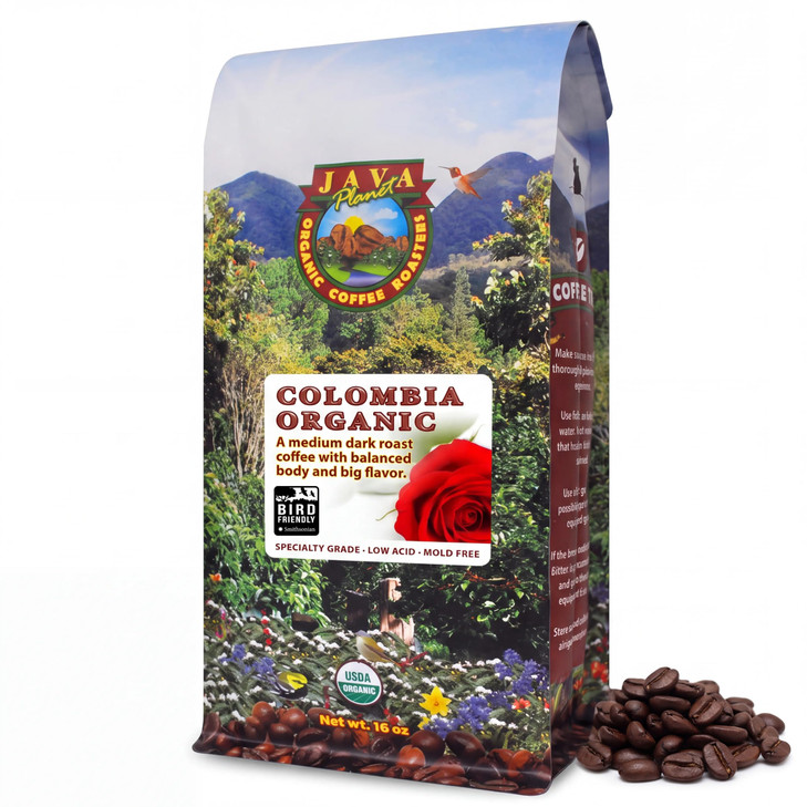 Java Planet Low Acid Organic Colombian Whole Bean Coffee 16Oz