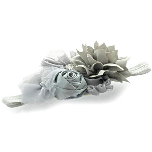 My Lello Headband Shabby Fabric Flower Cluster Baby Infant Toddler Girl Stretchy Elastic Gray